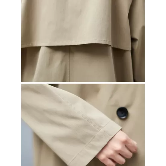 Loose Buttoned Notched Collar Trench Coat