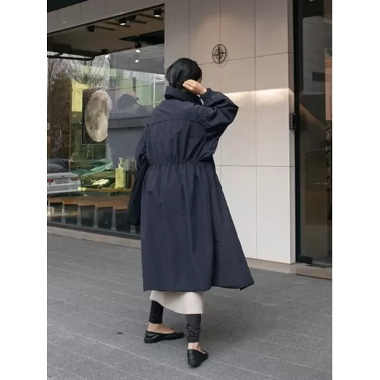 Solid Color Loose Elastic Waist Long Outwear