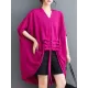 Drawstring Solid Color Half Sleeves Irregular Clipping V-Neck Outerwear