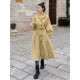 Casual Lose Tied Buttoned High-Waist Notched Collar Long Bishop Sleeves Trench Coat