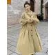 Casual Lose Tied Buttoned High-Waist Notched Collar Long Bishop Sleeves Trench Coat