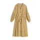 Casual Lose Tied Buttoned High-Waist Notched Collar Long Bishop Sleeves Trench Coat