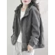 Artistic Retro Loose Long Sleeves Solid Color Zipper Hooded Outerwear