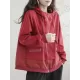 Artistic Retro Loose Long Sleeves Solid Color Zipper Hooded Outerwear