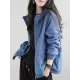 Artistic Retro Loose Long Sleeves Solid Color Zipper Hooded Outerwear