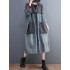 Artistic Retro Denim Long Sleeves Loose Tied Split-Joint Trench Outerwear