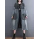 Artistic Retro Denim Long Sleeves Loose Tied Split-Joint Trench Outerwear