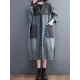 Artistic Retro Denim Long Sleeves Loose Tied Split-Joint Trench Outerwear