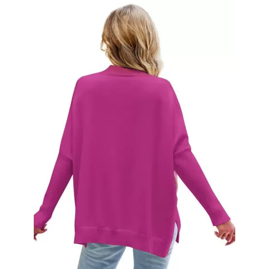 Contrast Color Batwing Sleeves Long Sleeves Round-Neck Sweater Tops Pullovers Knitwear