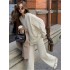 Casual Loose Solid Color Round-Neck Sweater Tops & Wide Leg Pants Suits