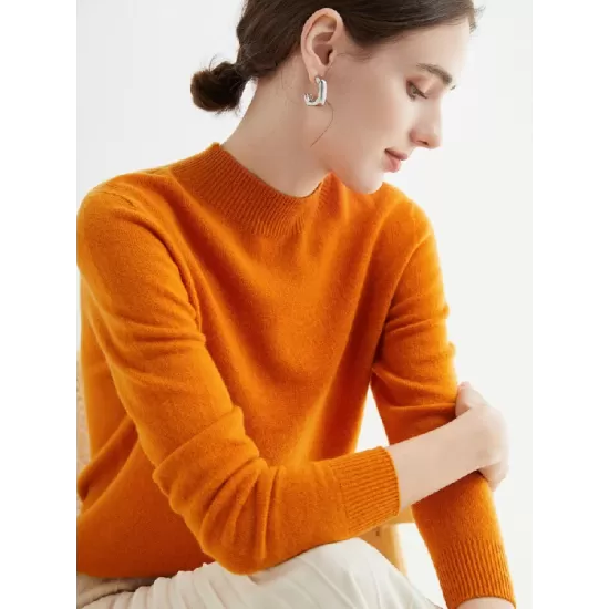 Office Long Sleeves Solid Color High-Neck Sweater Tops Pullovers