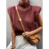 Casual Cap Sleeve Solid Color High-Neck Sweater Tops Pullovers