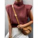 Casual Cap Sleeve Solid Color High-Neck Sweater Tops Pullovers