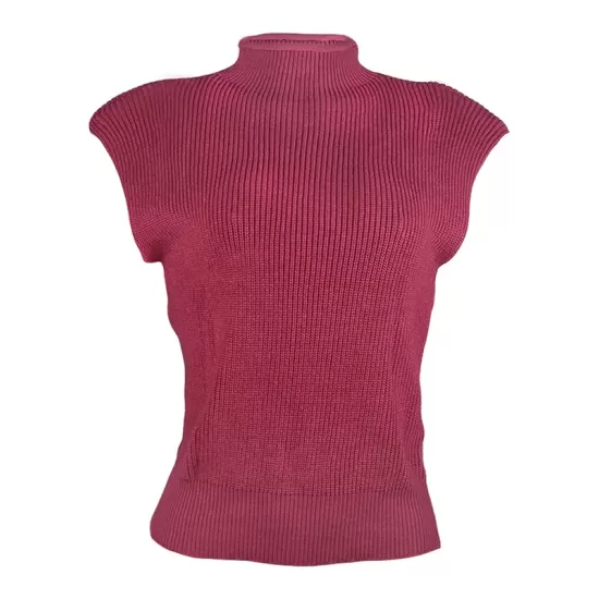 Casual Cap Sleeve Solid Color High-Neck Sweater Tops Pullovers