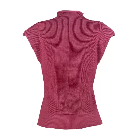 Casual Cap Sleeve Solid Color High-Neck Sweater Tops Pullovers