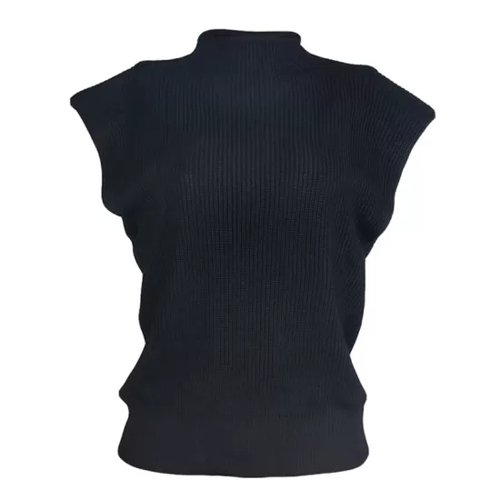 Casual Cap Sleeve Solid Color High-Neck Sweater Tops Pullovers