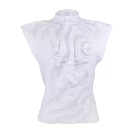 Casual Cap Sleeve Solid Color High-Neck Sweater Tops Pullovers