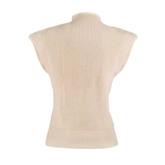 Casual Cap Sleeve Solid Color High-Neck Sweater Tops Pullovers