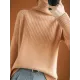 Casual Long Sleeves Loose Solid Color High-Neck Sweater Tops