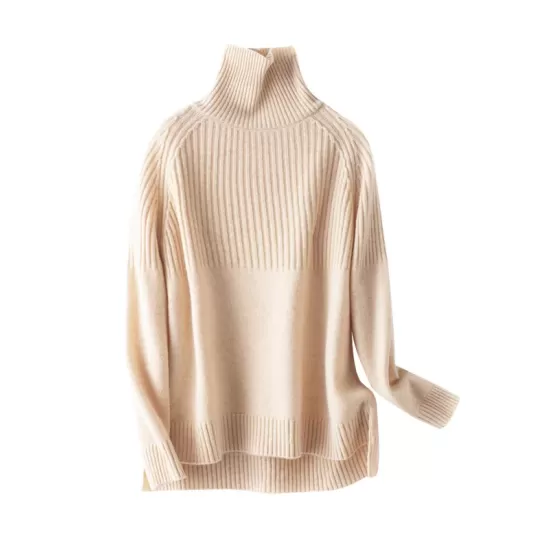 Casual Long Sleeves Loose Solid Color High-Neck Sweater Tops