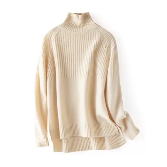 Casual Long Sleeves Loose Solid Color High-Neck Sweater Tops