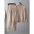 Casual Solid Long Sleeves High-Neck Sweater Tops & Drawstring Wide Leg Pants Suits