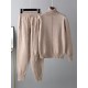 Casual Solid Long Sleeves High-Neck Sweater Tops & Drawstring Wide Leg Pants Suits