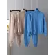 Casual Solid Long Sleeves High-Neck Sweater Tops & Drawstring Wide Leg Pants Suits