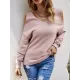 Casual Long Sleeves Solid Color Halter-Neck Sweater Tops