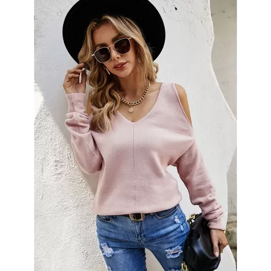 Casual Long Sleeves Solid Color Halter-Neck Sweater Tops