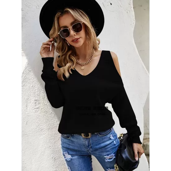 Casual Long Sleeves Solid Color Halter-Neck Sweater Tops