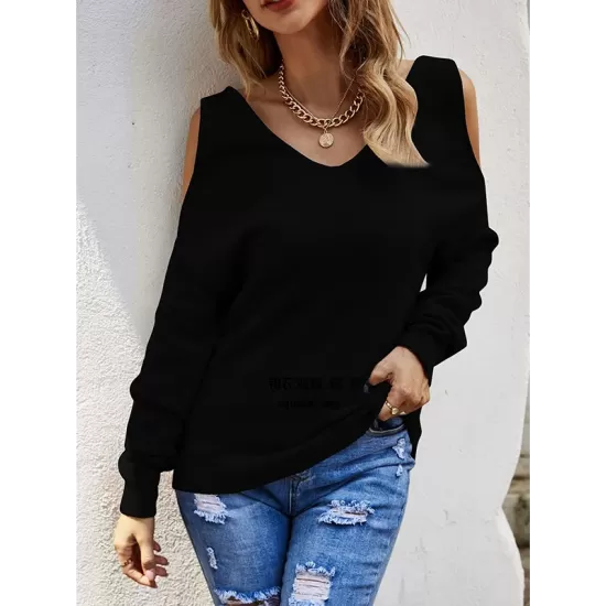 Casual Long Sleeves Solid Color Halter-Neck Sweater Tops