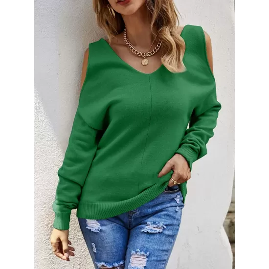 Casual Long Sleeves Solid Color Halter-Neck Sweater Tops