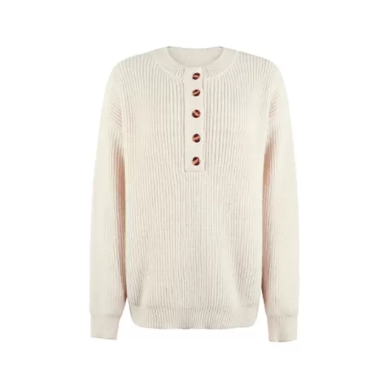 Casual Long Sleeves Solid Color Round-Neck Sweater Tops