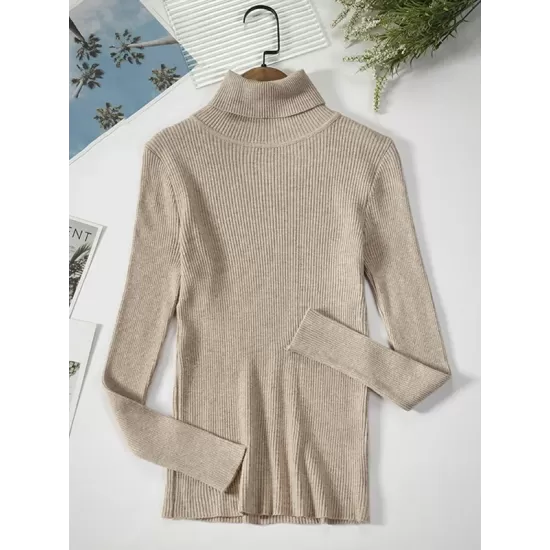 Simple Skinny Solid Color High-Neck Sweater Tops