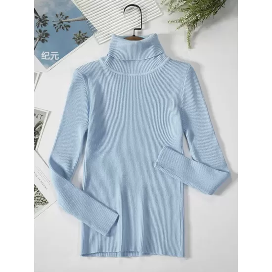 Simple Skinny Solid Color High-Neck Sweater Tops