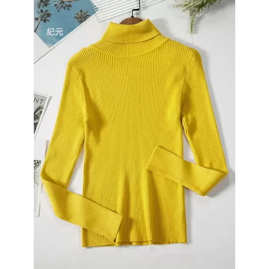 Simple Skinny Solid Color High-Neck Sweater Tops