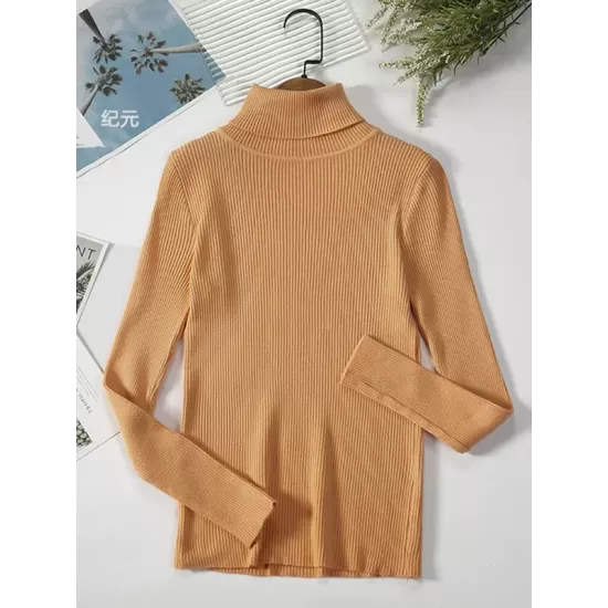 Simple Skinny Solid Color High-Neck Sweater Tops