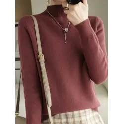 Skinny Solid Color Half Turtleneck Sweater Tops