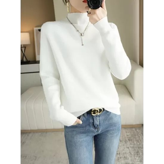 Skinny Solid Color Half Turtleneck Sweater Tops