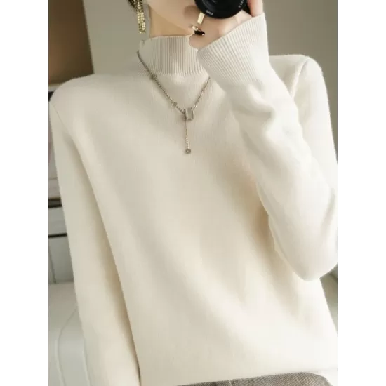 Skinny Solid Color Half Turtleneck Sweater Tops