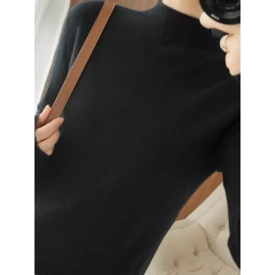 Skinny Solid Color Half Turtleneck Sweater Tops