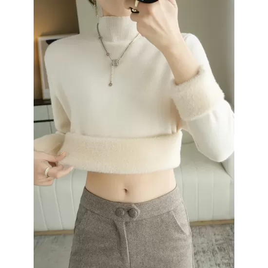 Skinny Solid Color Half Turtleneck Sweater Tops