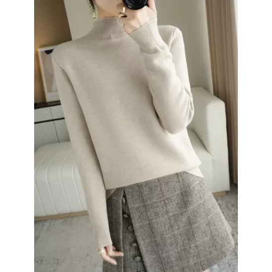 Skinny Solid Color Half Turtleneck Sweater Tops