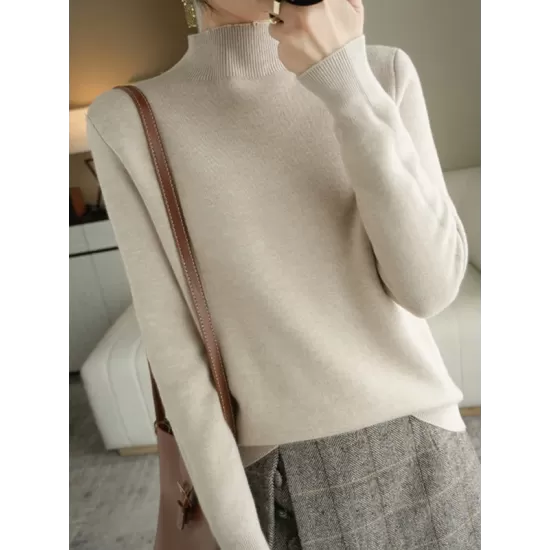 Skinny Solid Color Half Turtleneck Sweater Tops