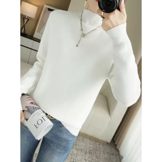 Skinny Solid Color Half Turtleneck Sweater Tops