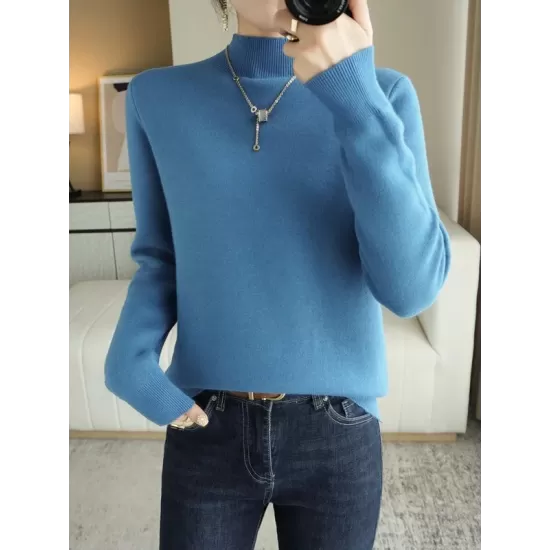 Skinny Solid Color Half Turtleneck Sweater Tops