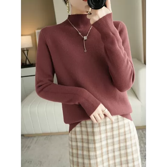 Skinny Solid Color Half Turtleneck Sweater Tops