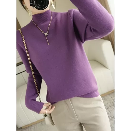 Skinny Solid Color Half Turtleneck Sweater Tops