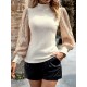 Sequined Split-Joint Bishop Sleeve Long Sleeves High-Neck Sweater Tops Pullovers